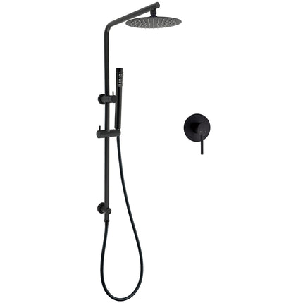 Matt Black Round 8" Rain Shower Head 3 Mode Handheld 2 in 1 Wall Arm Mixer Set.