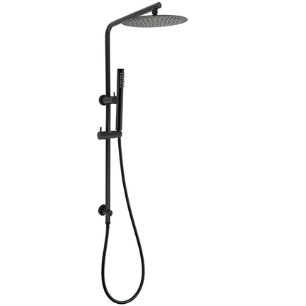 Matt Black Round 250mm Rain Shower Head Brass Handheld Slide Rail Riser Arm Set.