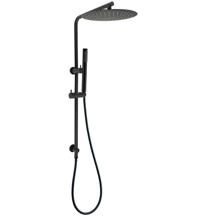 Round 300mm Rain Shower Head Brass Handheld Riser Rail Set Diverter Matt Black.