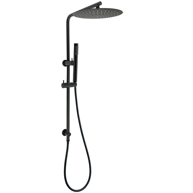 Round 300mm Rain Shower Head Brass Handheld Riser Rail Set Diverter Matt Black.