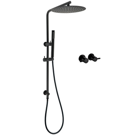 Matt Black Round 12" Rain Shower Head Brass Handheld Riser Rail Set Diverter Mixer Taps.