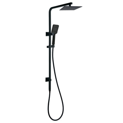 WELS Matt Black 8" Rainfall Shower Head 3 Modes Handheld Wall Rail Arm 2in1 Set.