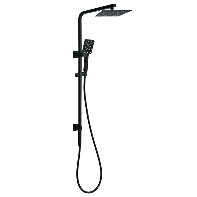 WELS Matt Black 8" Rainfall Shower Head 3 Modes Handheld Wall Rail Arm 2in1 Set.