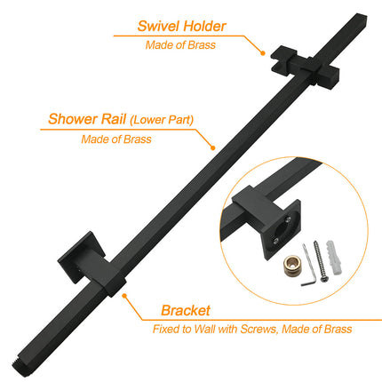 WELS Matt Black 8" Rainfall Shower Head 3 Modes Handheld Wall Rail Arm 2in1 Set.