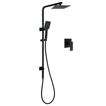 WELS Matt Black 8" Rainfall Shower Head 3 Modes Handheld Wall Rail Arm 2in1 Mixer Set.