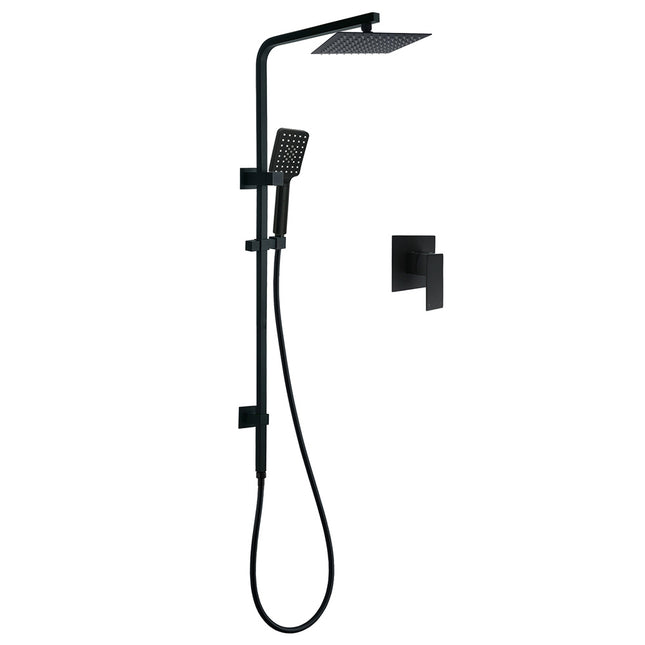 WELS Matt Black 8" Rainfall Shower Head 3 Modes Handheld Wall Rail Arm 2in1 Mixer Set.