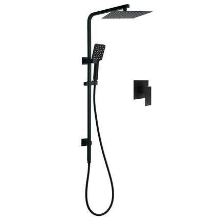 Matt Black Twin Shower Set Square 10" Rain Head 3 Modes Handheld Wall Arm Rail + Mixer.