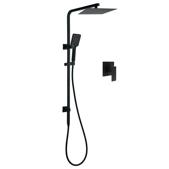 Matt Black Twin Shower Set Square 10" Rain Head 3 Modes Handheld Wall Arm Rail + Mixer.
