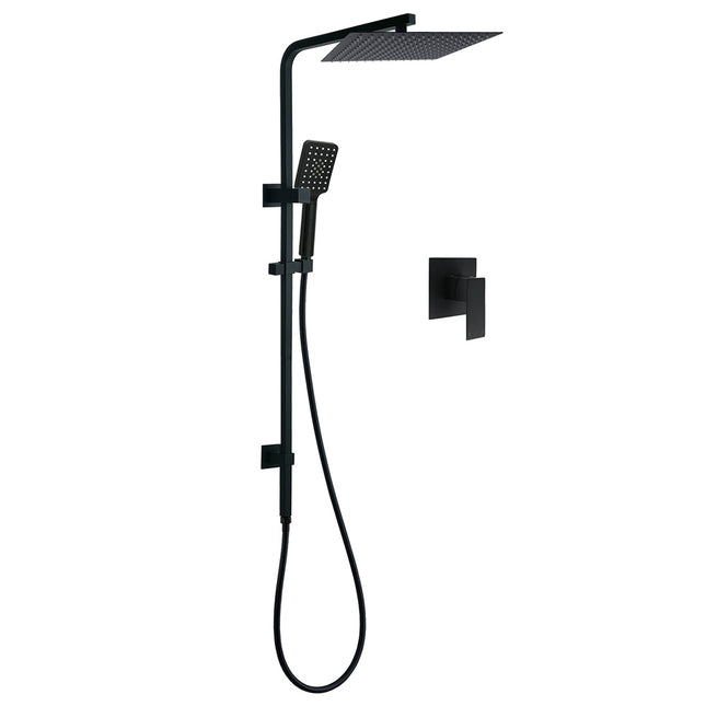 Dual Shower Square Large 12" Rainfall Head 3 Modes Handheld Wall Rail Mixer Matt Black.
