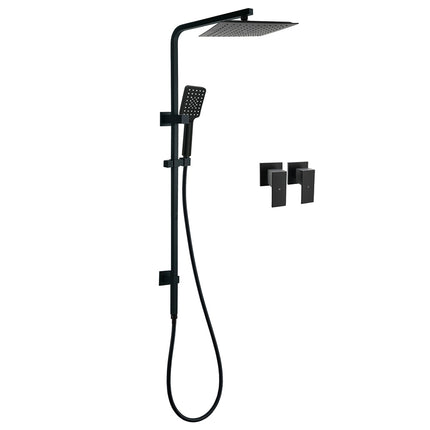 Matt Black Dual Shower Square 10" Rain Head 3 Modes Handheld Brass Silde Rail Twin Taps.