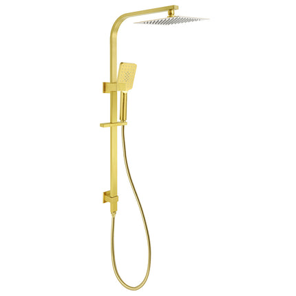 Brushed Gold 2in1 Set 8" Square Rain Shower Head 3 Modes Handheld Silde Rail Arm.