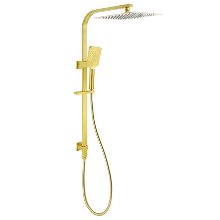 WELS Brushed Gold Square Shower 12" Large Rain Head Handheld Silde Rail Arm 2in1 Set.