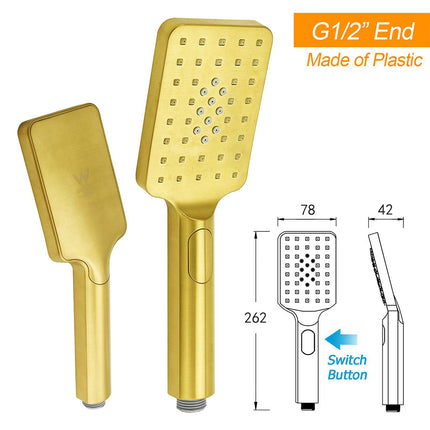 WELS Brushed Gold Square Shower 12" Large Rain Head Handheld Silde Rail Arm 2in1 Set.