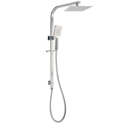 Brushed Nickel Square Twin Shower Set 8" Rain Head 3 Modes Handheld Silding Rail Arm.