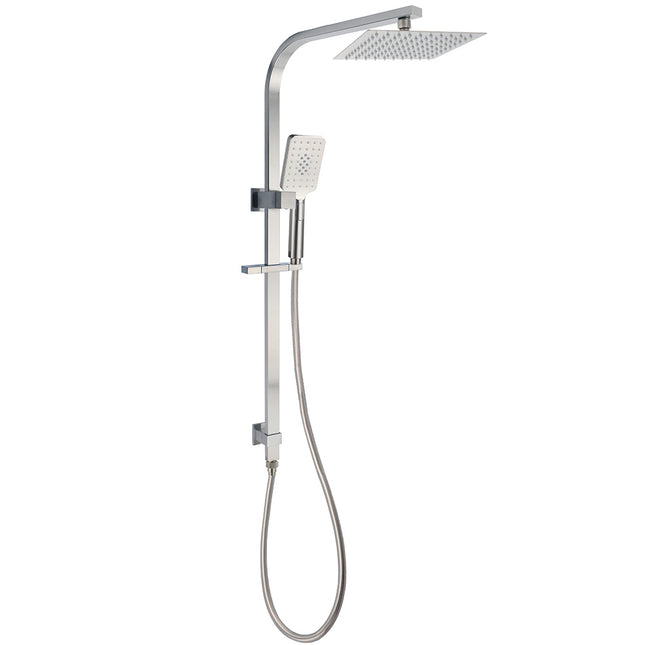 Brushed Nickel Square Twin Shower Set 8" Rain Head 3 Modes Handheld Silding Rail Arm.