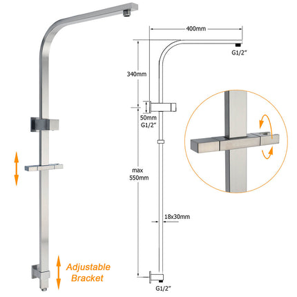 Brushed Nickel Square Twin Shower Set 8" Rain Head 3 Modes Handheld Silding Rail Mixer.