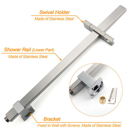 Brushed Nickel Square Twin Shower Set 8" Rain Head 3 Modes Handheld Silding Rail Mixer.
