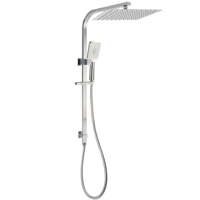 Brushed Nickel Square 2in1 Shower Set Large 12" Rain Head 3 Modes Handheld Silding Rail Arm.