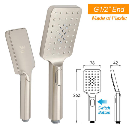Brushed Nickel Square 2in1 Shower Set Large 12" Rain Head 3 Modes Handheld Silding Rail Arm.