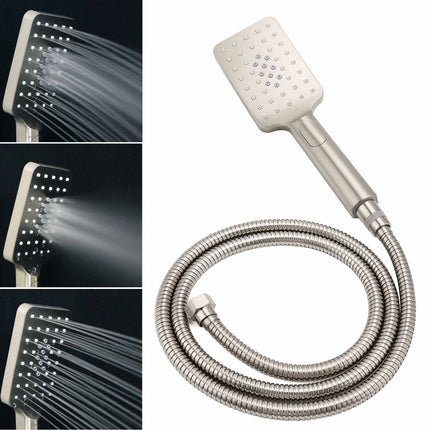 Brushed Nickel Square 2in1 Shower Set Large 12" Rain Head 3 Modes Handheld Silding Rail Arm.