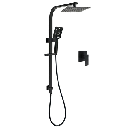 Matt Black Square Twin Shower Set 8" Rain Head 3 Modes Handheld Silde Rail Arm + Mixer.