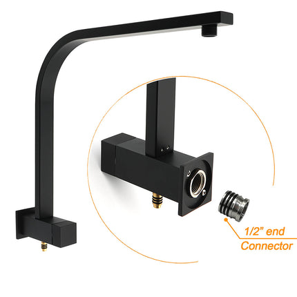 WELS Matt Black Dual Shower Set 10" Square Rain Head Handheld Silde Rail Arm Kit.