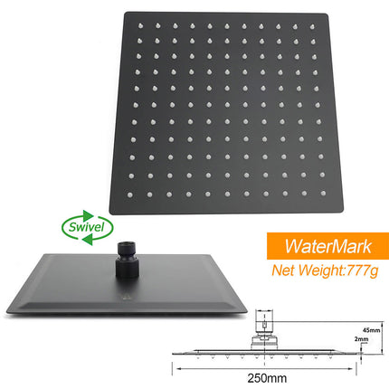 WELS Matt Black Dual Shower Set 10" Square Rain Head Handheld Silde Rail Arm Kit.