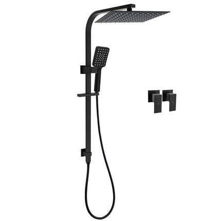 Dual Shower Set Matt Black 12" Rainfall Head 3 Modes Handheld Silding Rail Combo Double Taps.