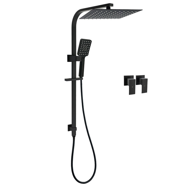 Dual Shower Set Matt Black 12" Rainfall Head 3 Modes Handheld Silding Rail Combo Double Taps.