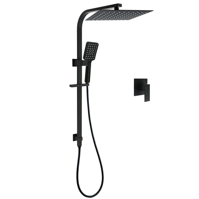 Dual Shower Set Matt Black 12" Rainfall Head 3 Modes Handheld Silding Rail Combo Mixer.