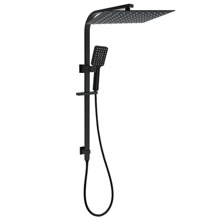 WELS Twin Shower Set Matt Black Large 16" Rainfall Head 3 Modes Handheld Silding Rail Combo.