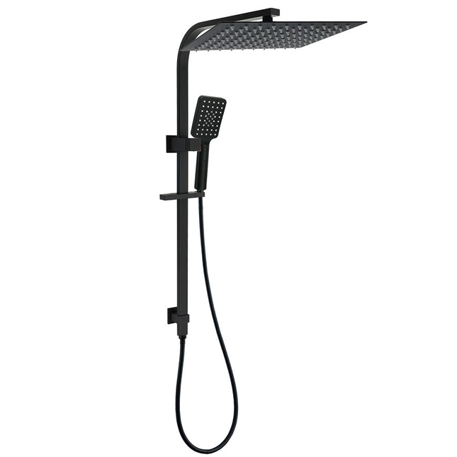 WELS Twin Shower Set Matt Black Large 16" Rainfall Head 3 Modes Handheld Silding Rail Combo.
