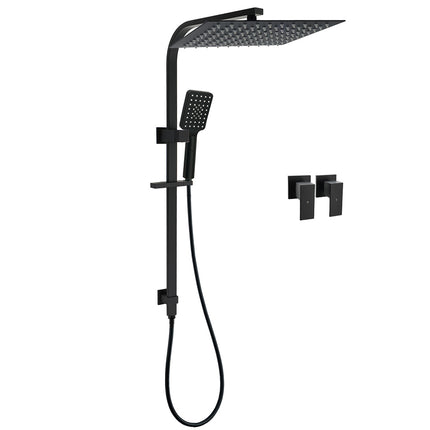 Matt Black Dual Shower Set 16" Rainfall Head 3 Modes Handheld Silding Rail Combo Twin Taps.