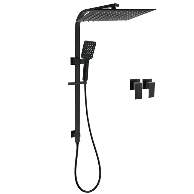 Matt Black Dual Shower Set 16" Rainfall Head 3 Modes Handheld Silding Rail Combo Twin Taps.
