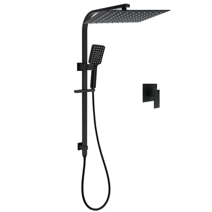 WELS Matt Black Dual Shower Set Large 16" Rainfall Head 3 Modes Handheld Silding Rail Combo Mixer.