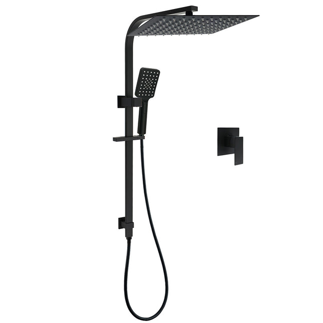 WELS Matt Black Dual Shower Set Large 16" Rainfall Head 3 Modes Handheld Silding Rail Combo Mixer.