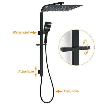 WELS Matt Black Dual Shower Set Large 16" Rainfall Head 3 Modes Handheld Silding Rail Combo Mixer.