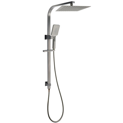 Gun Metal Double Square Shower Head Set 10" Rain Handheld Sliding Rail Diverter.