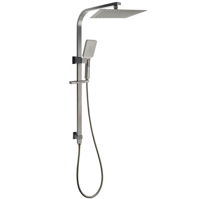 Gun Metal Double Square Shower Head Set 10" Rain Handheld Sliding Rail Diverter.