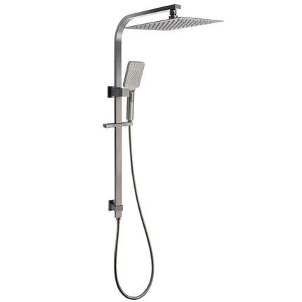 WELS Gun Metal Double Square Shower Head Set 12" Rain Handheld Sliding Rail 2 Way Switch.
