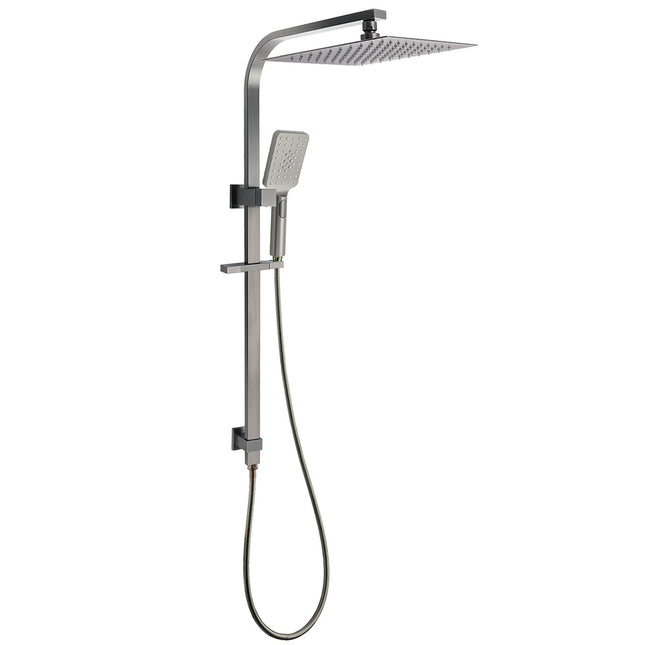 WELS Gun Metal Double Square Shower Head Set 12" Rain Handheld Sliding Rail 2 Way Switch.