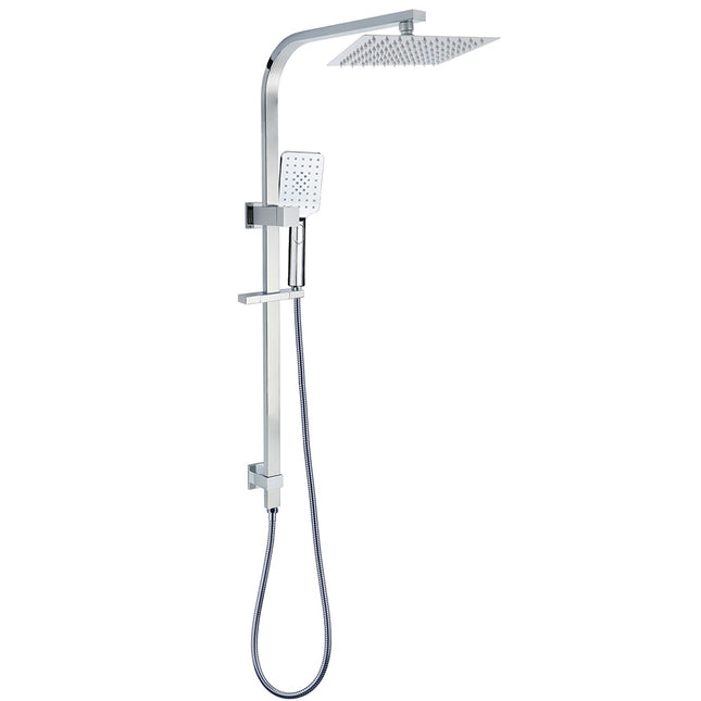 WELS Twin Square Shower Set 8" Rain Shower Head 3 Function Handheld Rail Arm Combo.