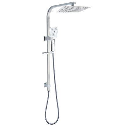 WELS Chrome 8" Dual Square Shower Set Rain Head 3 Modes Handheld Sliding Rail.