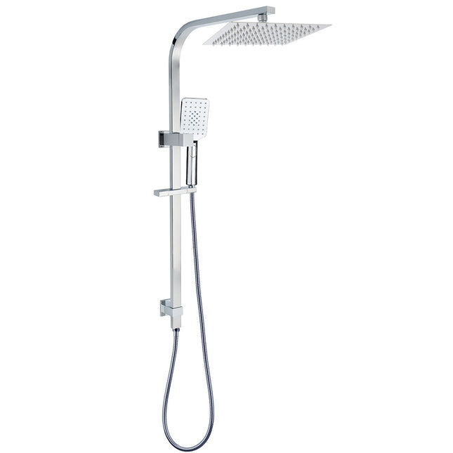 WELS Chrome 8" Dual Square Shower Set Rain Head 3 Modes Handheld Sliding Rail.