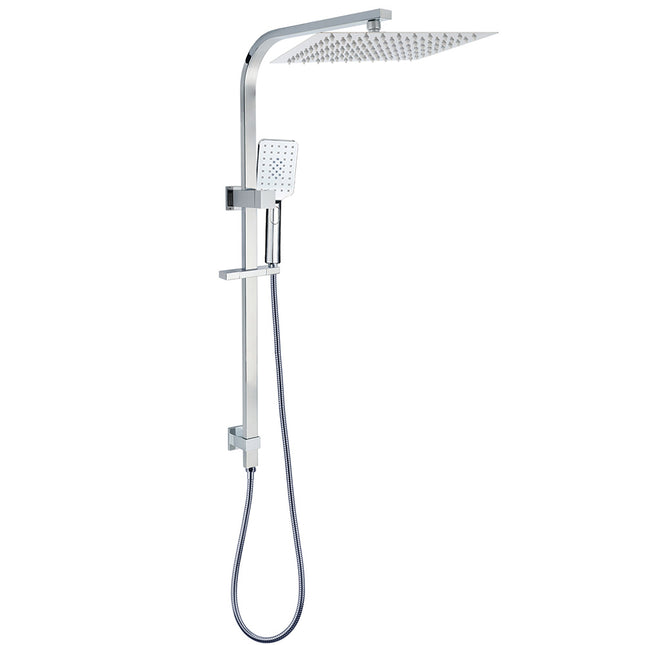 Chrome Dual Square Shower Set 12" Rain Shower Head 3 Function Handheld Rail Arm.
