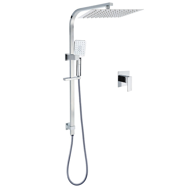 Chrome Dual Square Shower Set 12" Rain Shower Head 3 Function Handheld Rail Arm Mixer.