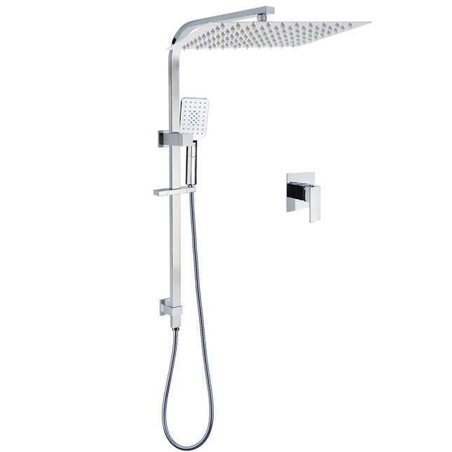 Chrome Dual Square Shower Set 16" Rain Shower Head 3 Function Handheld Rail Arm Mixer.