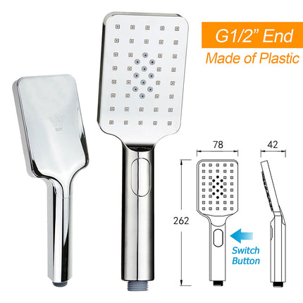 WELS 2IN1 Square Shower Head Set 10" Rain Handheld Sliding Rail Arm Inbuilt Diverter.