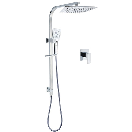 WELS 2 in 1 Square Shower Head Set 10" Rain Handheld Sliding Rail Arm Wall Mixer.
