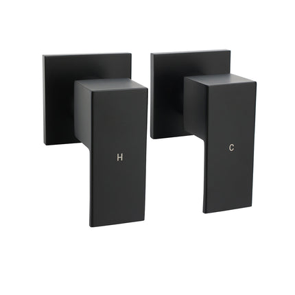 Matt Black Brass 1/4 Turn Round Hot Cold Tap Wall Set For Shower Vanity Spout.